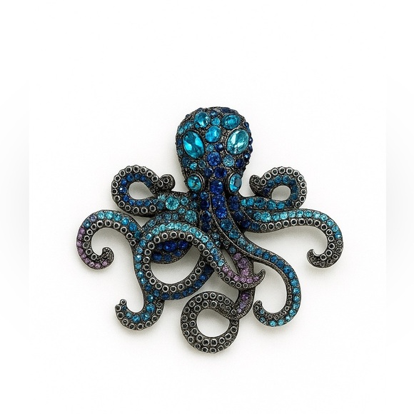⚜️🌊 Ocean Sectréte Blue and Purple Octopus Brooch 🐙💎 - Picture 1 of 6